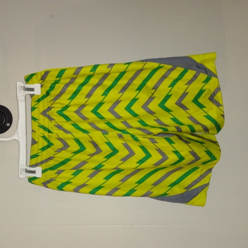 Youth Lg (14/16) Yellow Nike Dri-Fit Athletic Shorts with Green & Grey Pattern